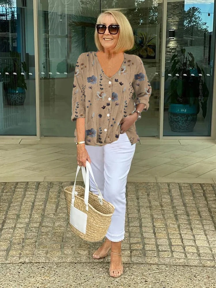 JOANNE | Printed Button Tunic Top