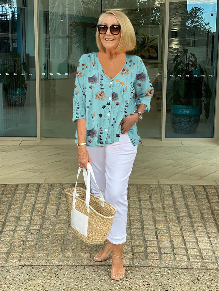 JOANNE | Printed Button Tunic Top