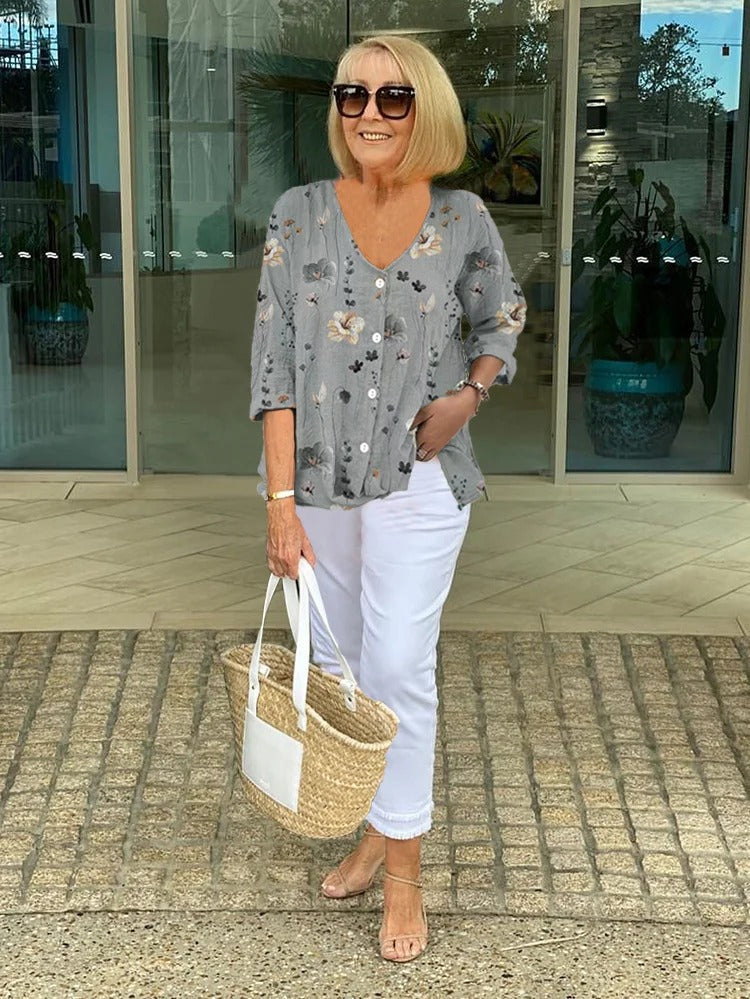 JOANNE | Printed Button Tunic Top