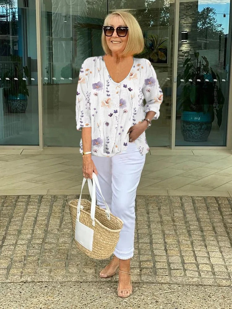 JOANNE | Printed Button Tunic Top