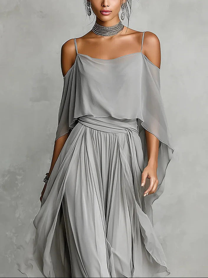 RENATA | Grey Fluid Set with Strappy Top and Lightweight Trousers