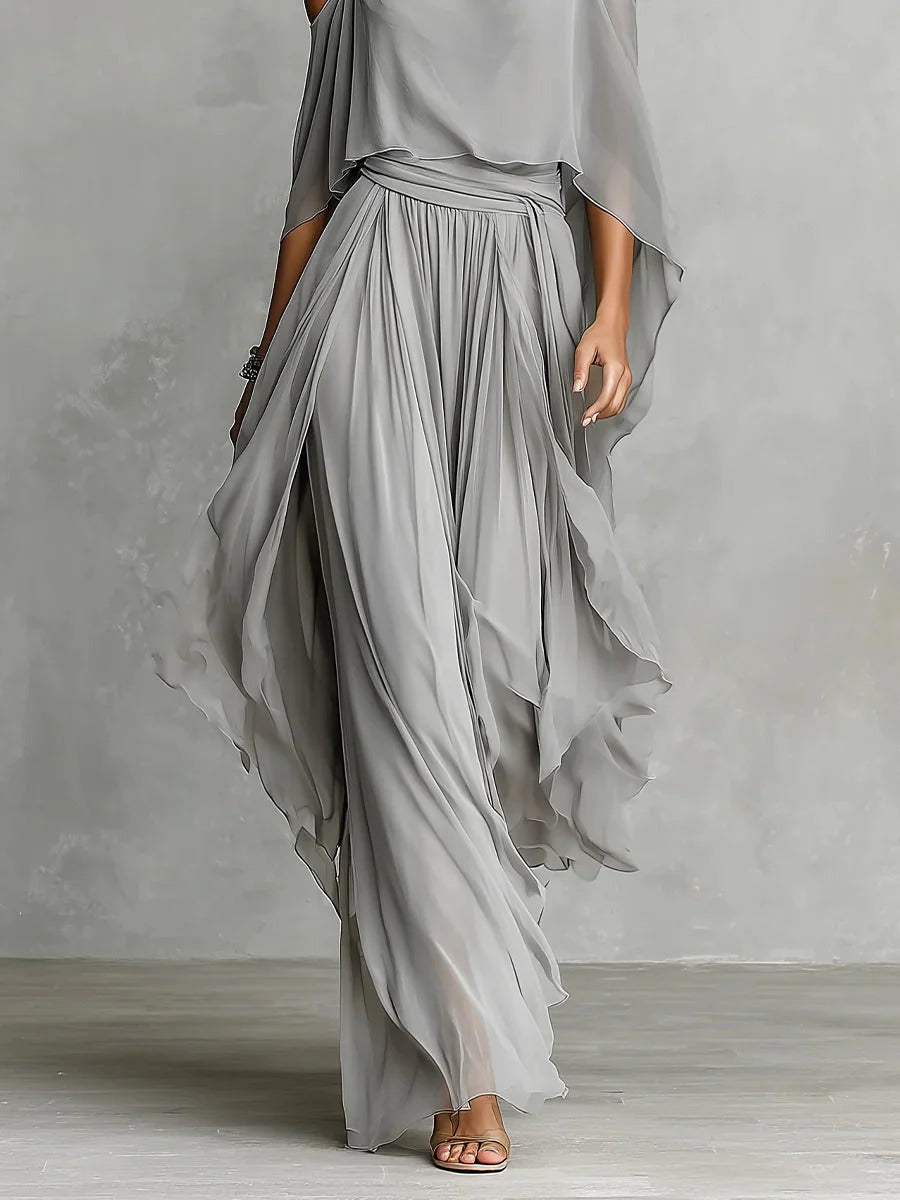RENATA | Grey Fluid Set with Strappy Top and Lightweight Trousers