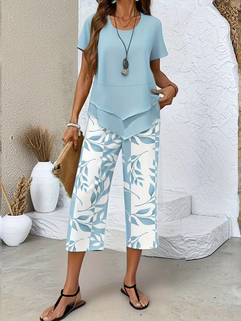 ARVESSA | Casual Leaf Print Two Piece Set